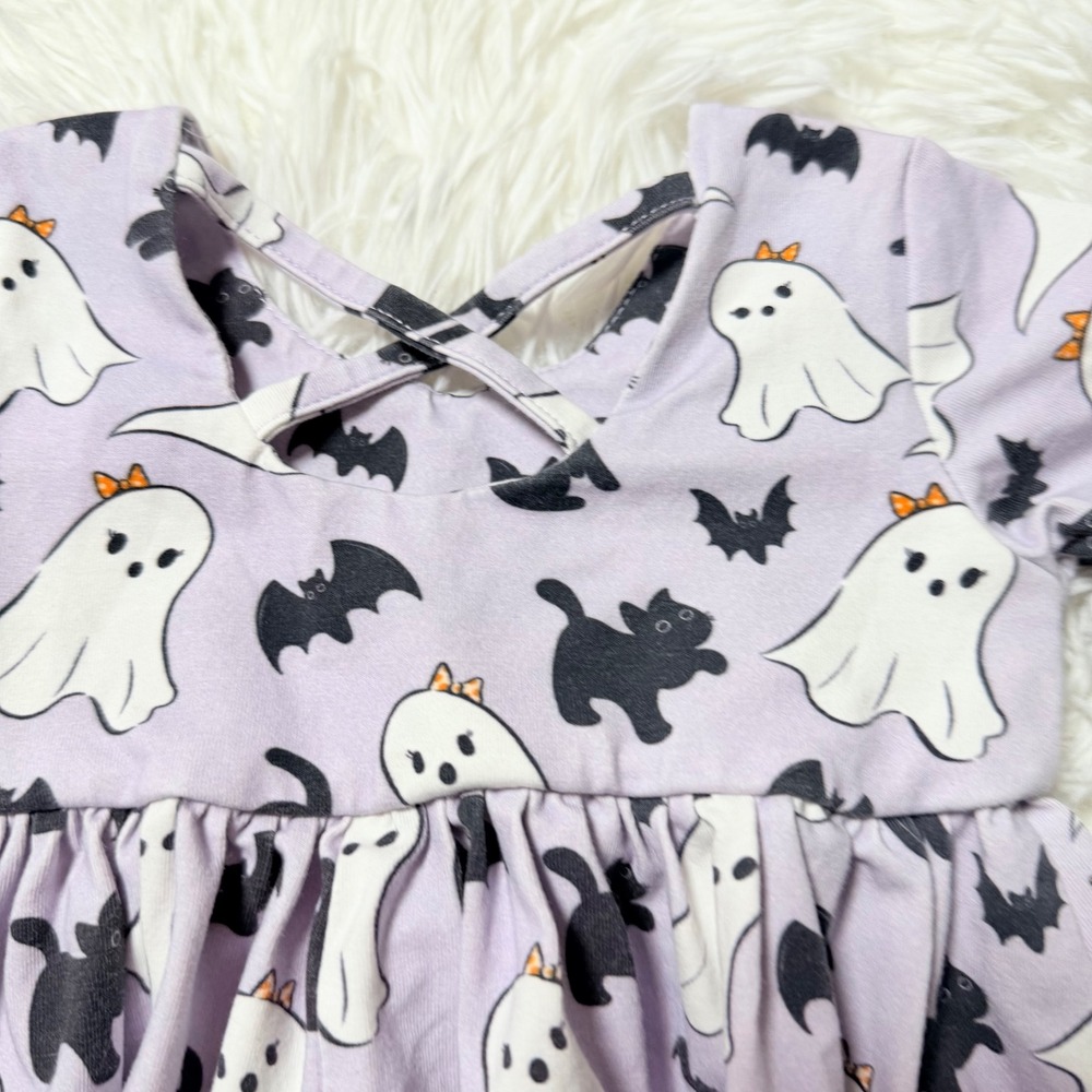 Bella & Omi Halloween Ghost Black Cat Dress 12/18M Purple Criss Cross Back - Picture 3 of 7